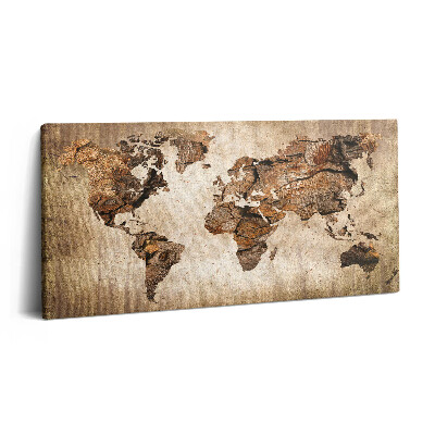 Print pe pânză 140x70 Hartă a lumii din lemn