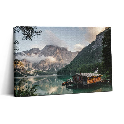 Tablou canvas 30x20 Casă la lac în munți