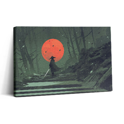 Tablou canvas 30x20 Samurai în pădure și lună noaptea
