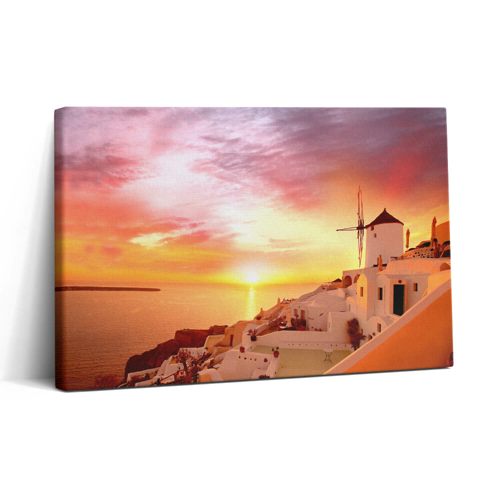 Tablou canvas 30x20 Santorini cu o moară de vânt veche