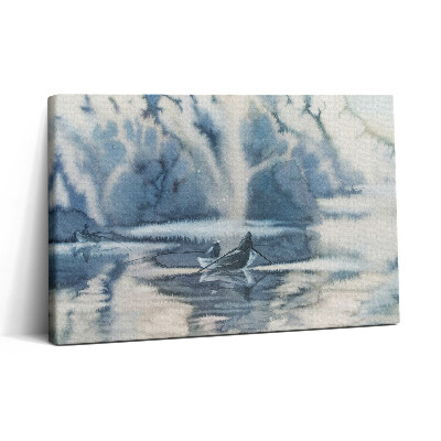 Tablou canvas 30x20 Lac și barcă de iarnă