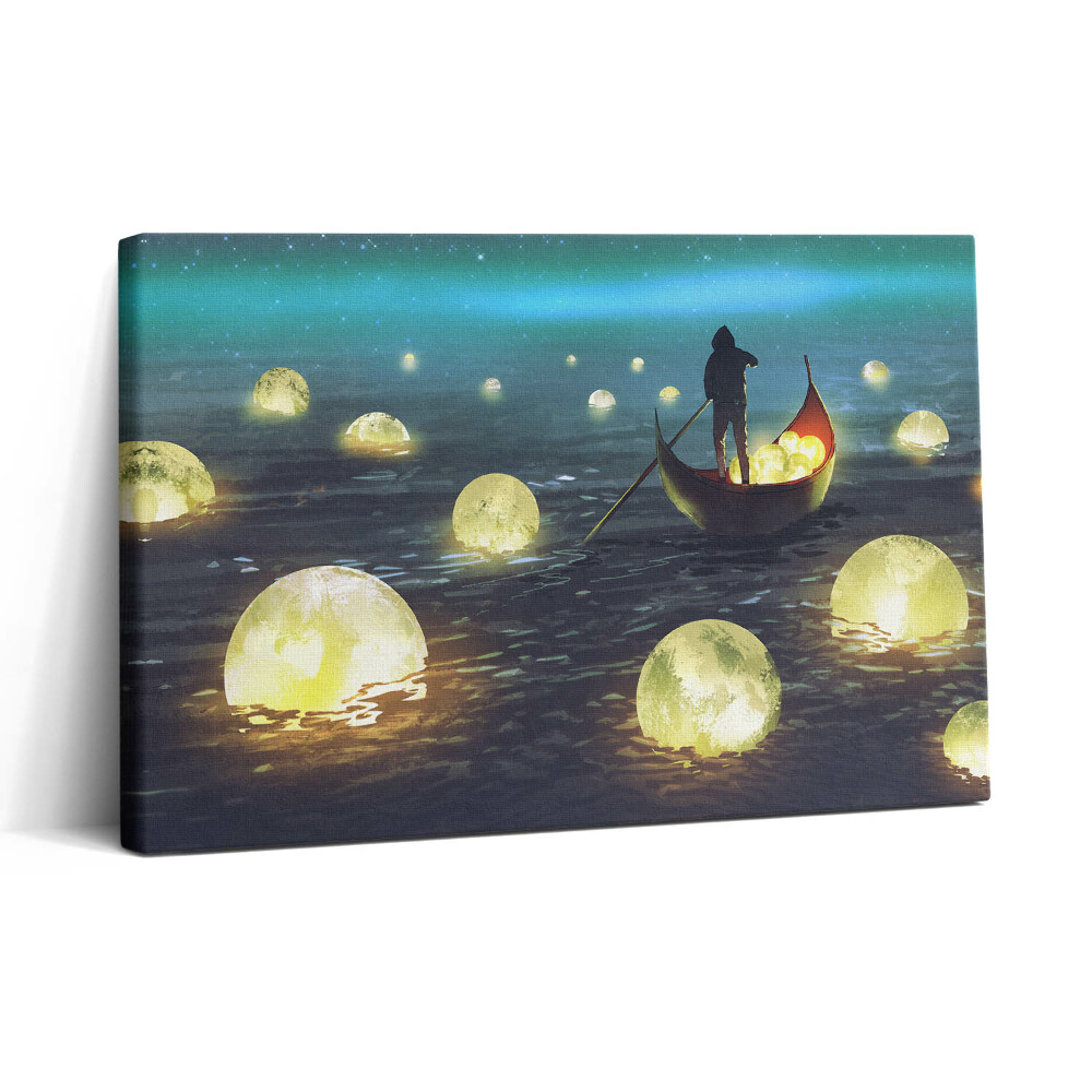 Tablou canvas 30x20 Ilustrație a bărcilor și a lunilor