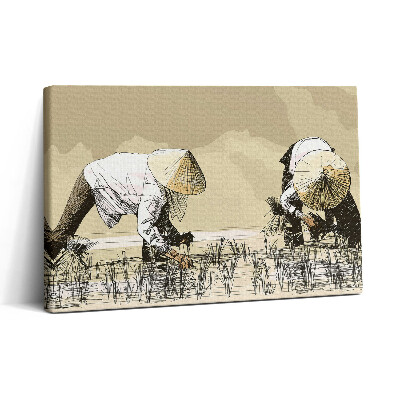 Tablou canvas 30x20 Două femei recoltează orez în Asia