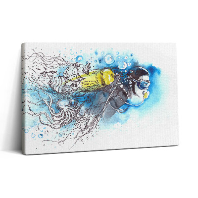 Tablou canvas 30x20 Viața subacvatică a unui scafandru printre pești