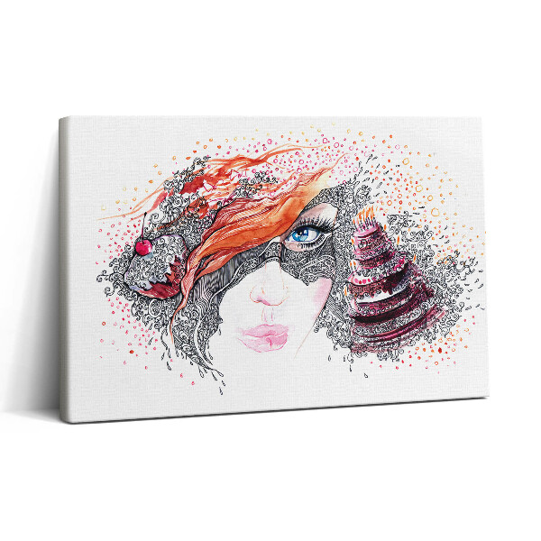 Tablou canvas 30x20 Femeie drăguță abstractă cu tort