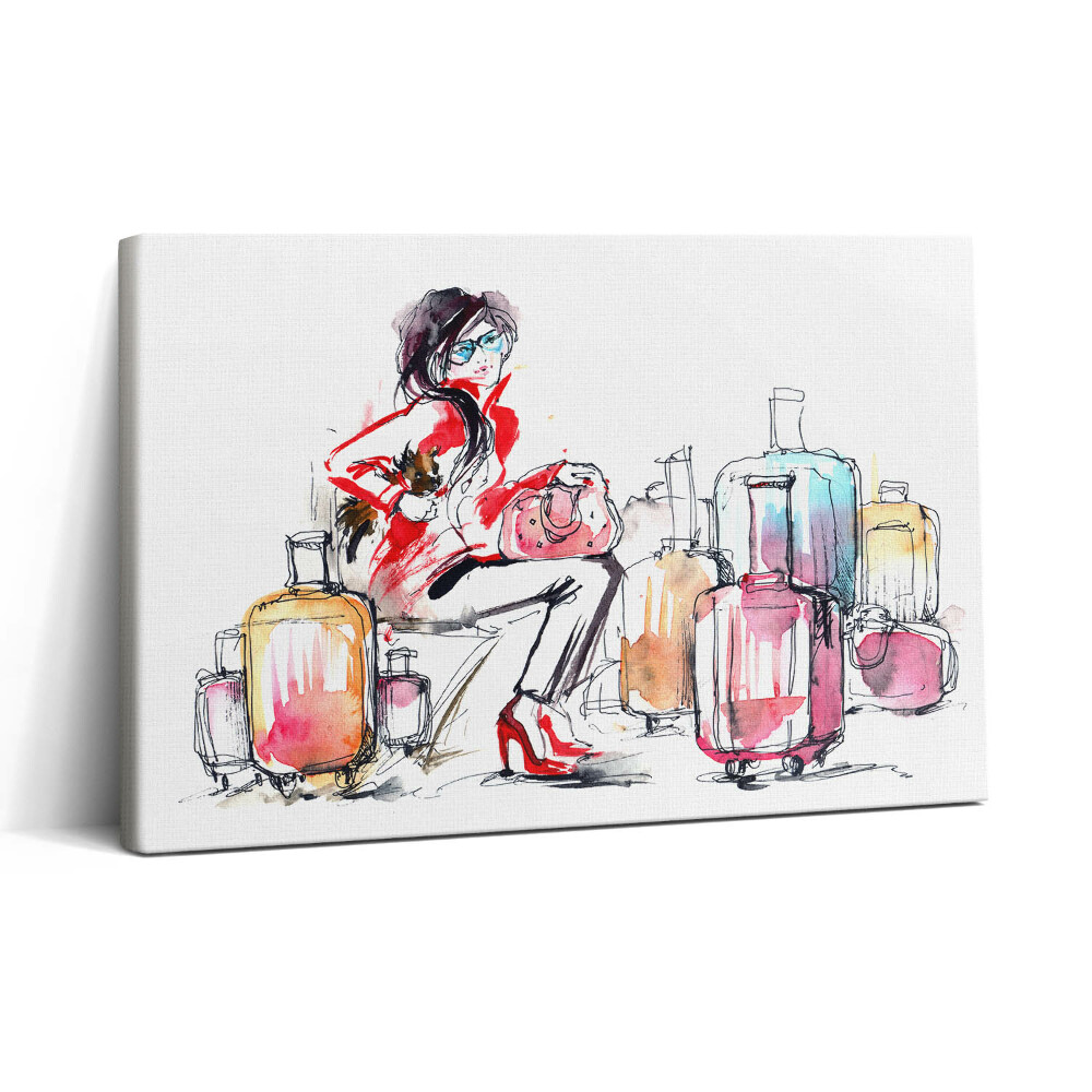 Tablou canvas 30x20 Femeie pictată cu valize