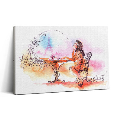 Tablou canvas 30x20 O femeie bea ceai la Paris
