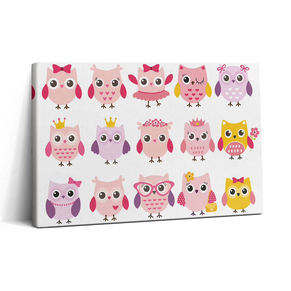 Tablou canvas 30x20 Bufnițe colorate într-un stil copilăresc