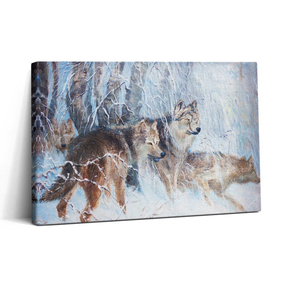 Tablou canvas 30x20 Desen cu lupii în pădure