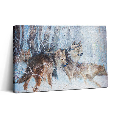 Tablou canvas 30x20 Desen cu lupii în pădure