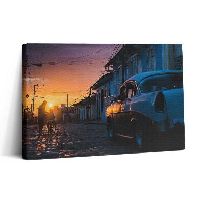 Tablou canvas 30x20 Apus de soare și mașină veche