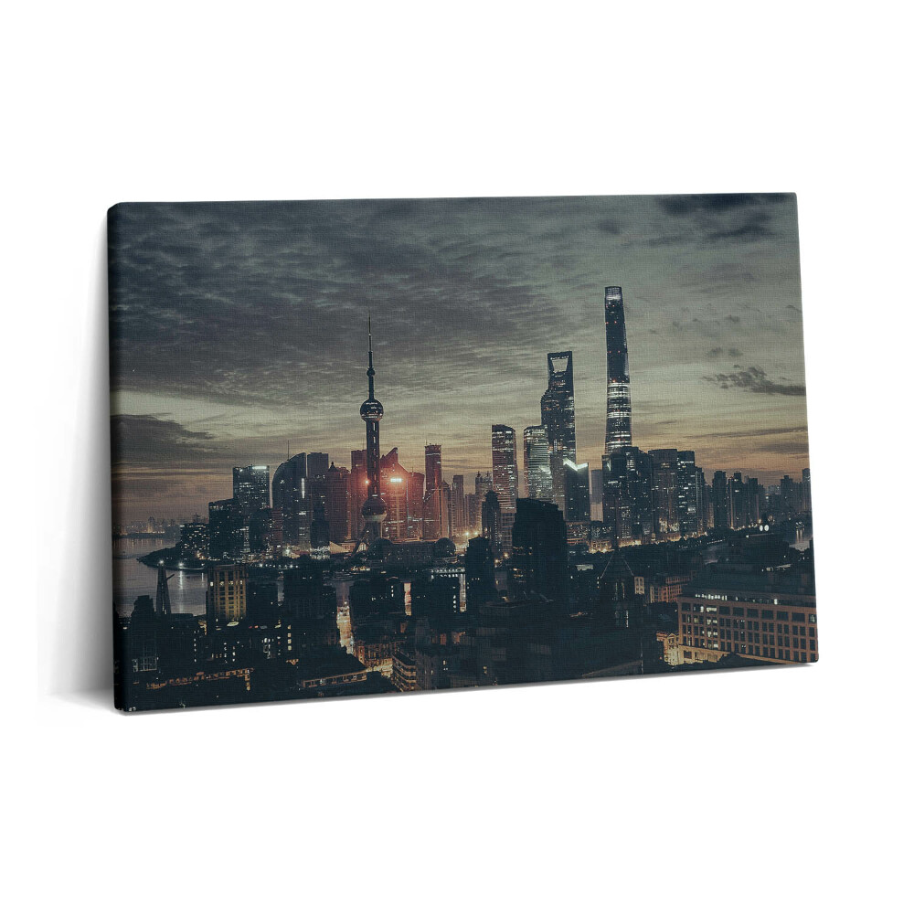Tablou pe pânză 60x40 Orizontul orașului Shanghai noaptea