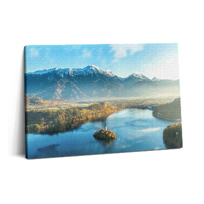 Tablou pe pânză 60x40 O clădire pe un lac în munți