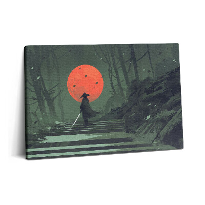 Tablou pe pânză 60x40 Samurai în pădure și lună noaptea