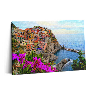 Tablou pe pânză 60x40 Flori și coasta Cinque Terre, Italia