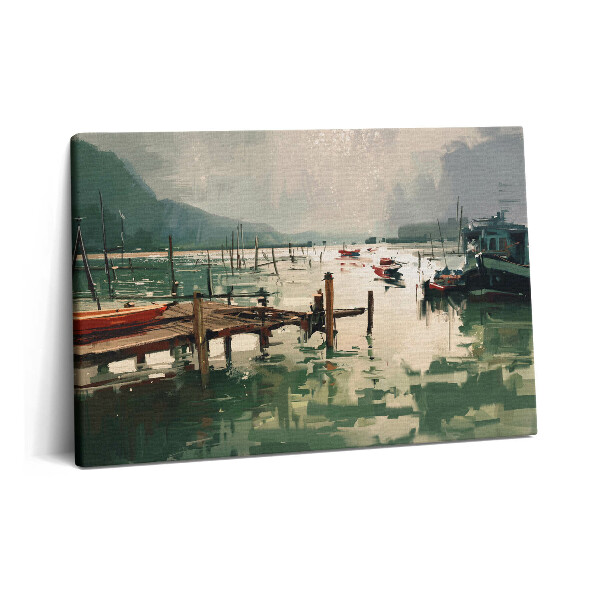Tablou pe pânză 60x40 Ilustrație digitală a bărcilor de pescuit în port