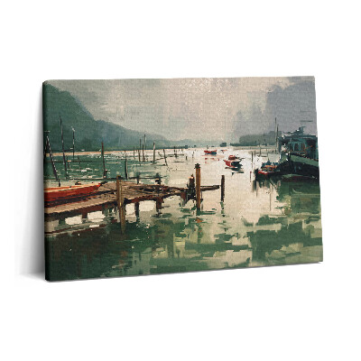 Tablou pe pânză 60x40 Ilustrație digitală a bărcilor de pescuit în port