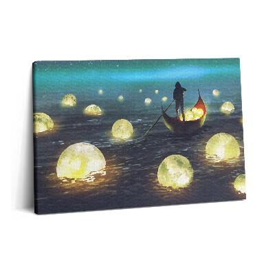 Tablou pe pânză 60x40 Ilustrație a bărcilor și a lunilor