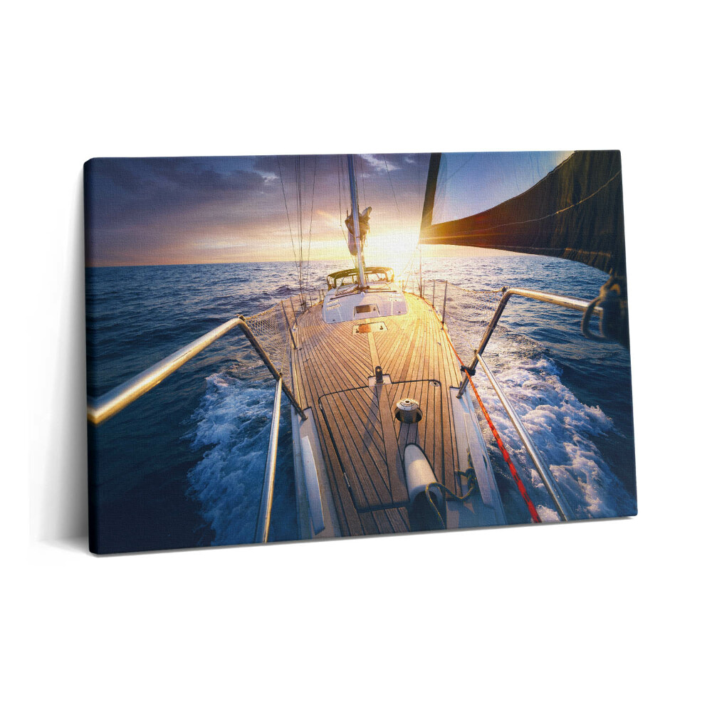 Tablou pe pânză 60x40 Apus de soare pe puntea unei bărci cu pânze