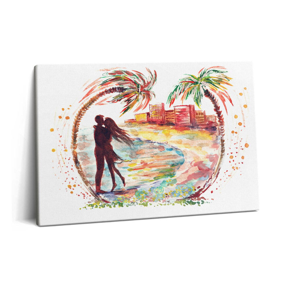 Tablou pe pânză 60x40 Dragoste în acuarelă pe plaja din Miami