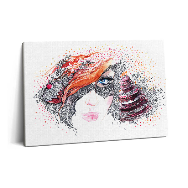 Tablou pe pânză 60x40 Femeie drăguță abstractă cu tort