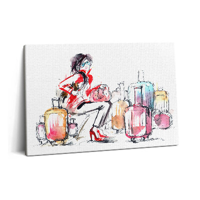 Tablou pe pânză 60x40 Femeie pictată cu valize