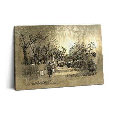 Tablou pe pânză 60x40 Schiță - Parc și copaci în sepia