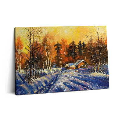 Tablou pe pânză 60x40 Seară în satul de iarnă