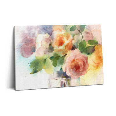 Tablou pe pânză 60x40 Trandafiri în acuarelă într-o vază