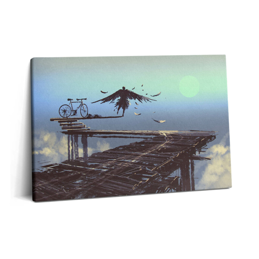 Tablou pe pânză 60x40 Ilustrație a unui înger și a unei biciclete