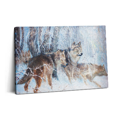 Tablou pe pânză 60x40 Desen cu lupii în pădure