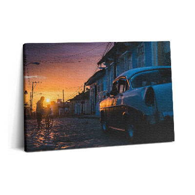 Tablou pe pânză 60x40 Apus de soare și mașină veche