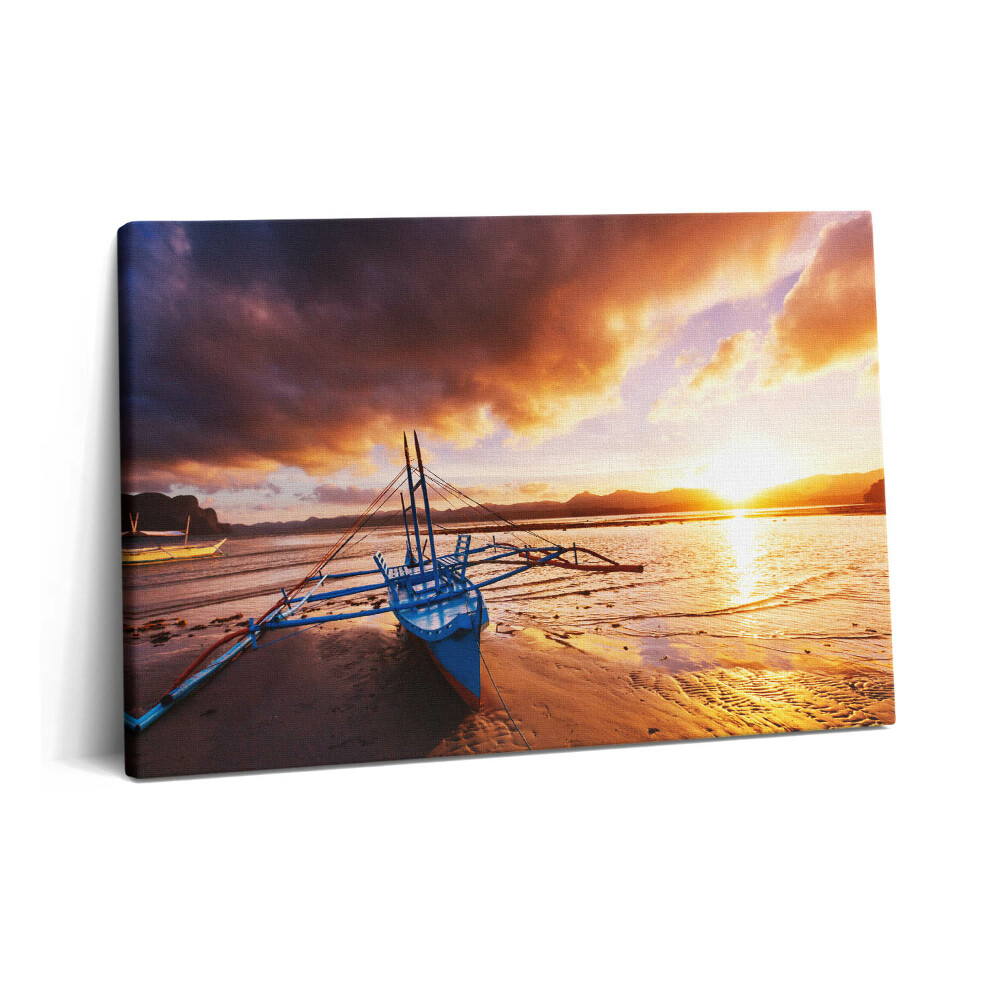 Tablou pe pânză 60x40 Barcă pe apă și apus de soare