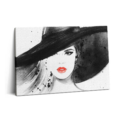 Tablou pe pânză 60x40 Femeie cu pălărie și negru