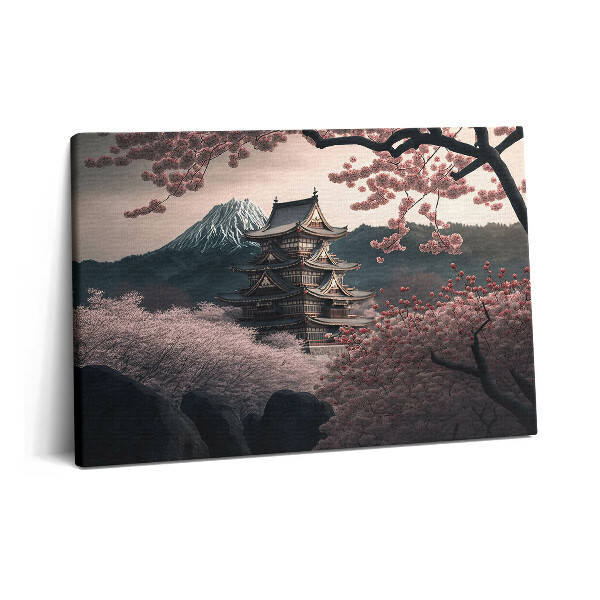 Tablou pe pânză 60x40 Turnul Asiatic și Florile de Cireș