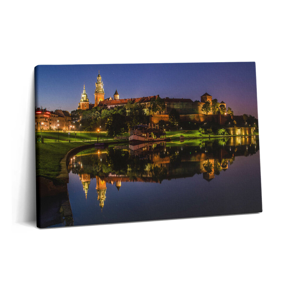 Tablou pe pânză 60x40 Wawel noaptea în Visła