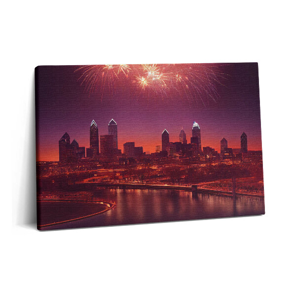 Tablou pe pânză 60x40 Focuri de artificii asupra orașului Philadelphia noaptea