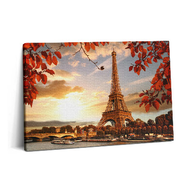 Tablou pe pânză 60x40 Turnul Eiffel printre frunze