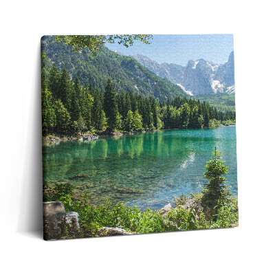 Tablou pe pânză canvas 60x60 Peisaj montan al unui lac în pădure