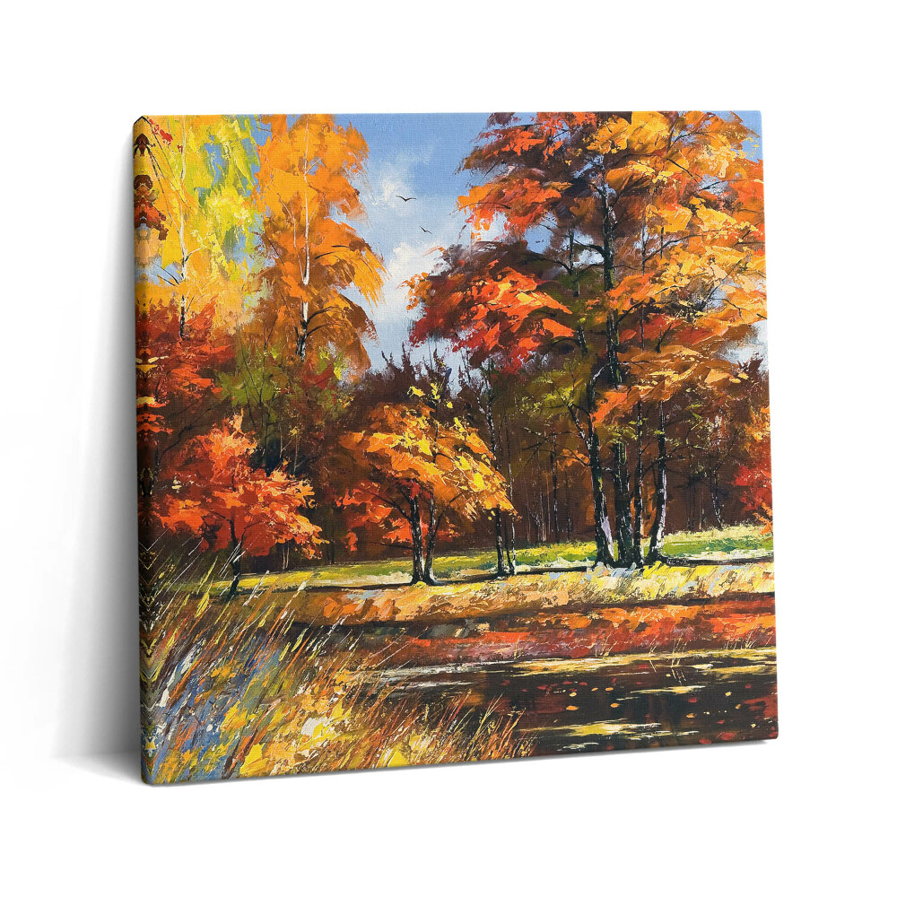 Tablou pe pânză canvas 60x60 Toamna pictată și râul