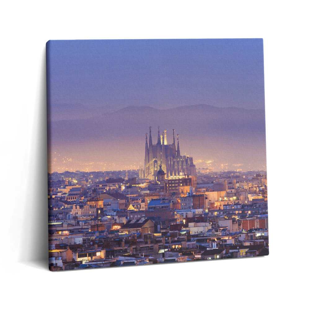 Tablou pe pânză canvas 60x60 Vedere a Barcelonei și a Sagrada noaptea