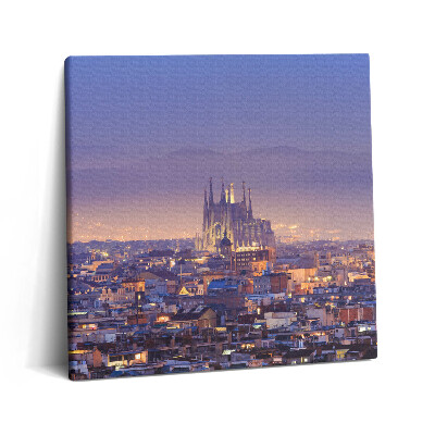 Tablou pe pânză canvas 60x60 Vedere a Barcelonei și a Sagrada noaptea