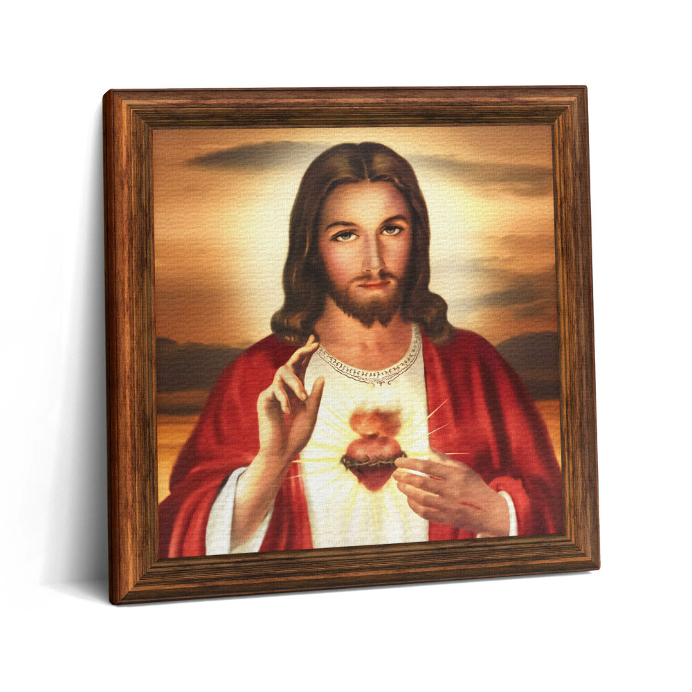 Tablou pe pânză canvas 60x60 Inima lui Isus într-o ramă de lemn