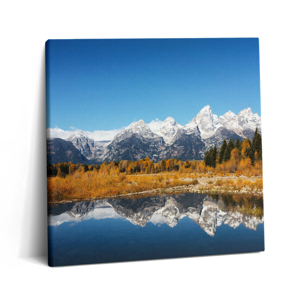 Tablou pe pânză canvas 60x60 Lac de munte și copaci de toamnă