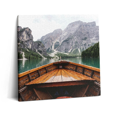 Tablou pe pânză canvas 60x60 O barcă pe un lac de munte
