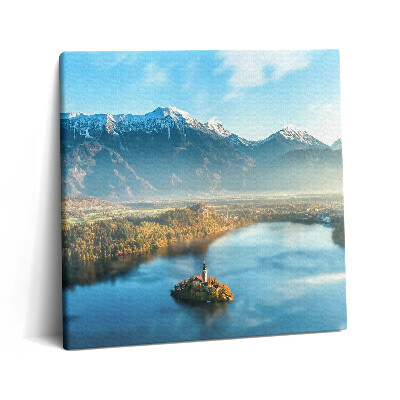 Tablou pe pânză canvas 60x60 O clădire pe un lac în munți