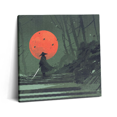 Tablou pe pânză canvas 60x60 Samurai în pădure și lună noaptea