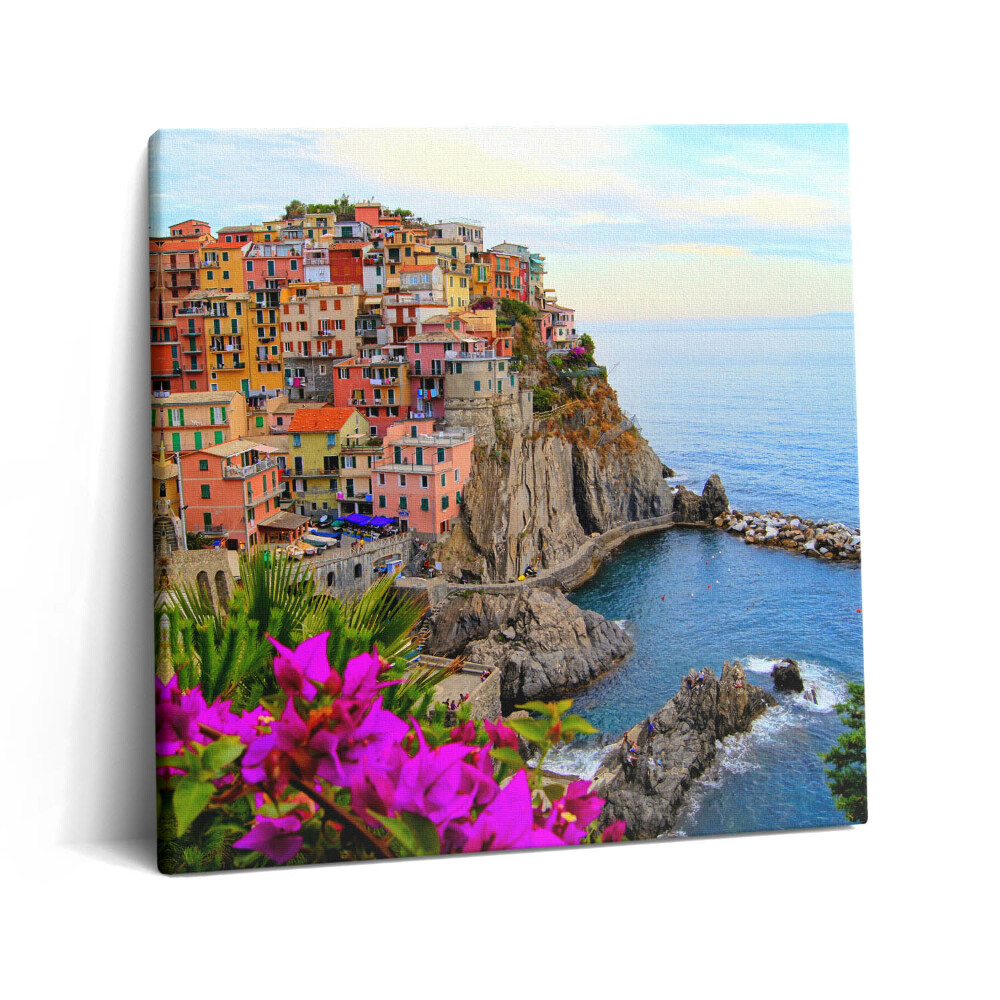 Tablou pe pânză canvas 60x60 Flori și coasta Cinque Terre, Italia