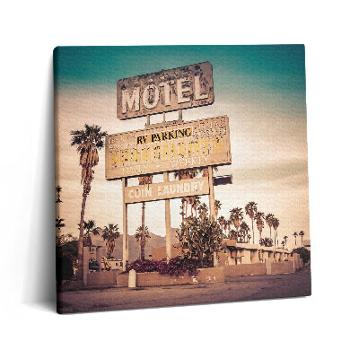 Tablou pe pânză canvas 60x60 Un indicator de motel pe marginea drumului în SUA