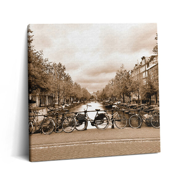 Tablou pe pânză canvas 60x60 Vedere a Amsterdamului cu bicicleta